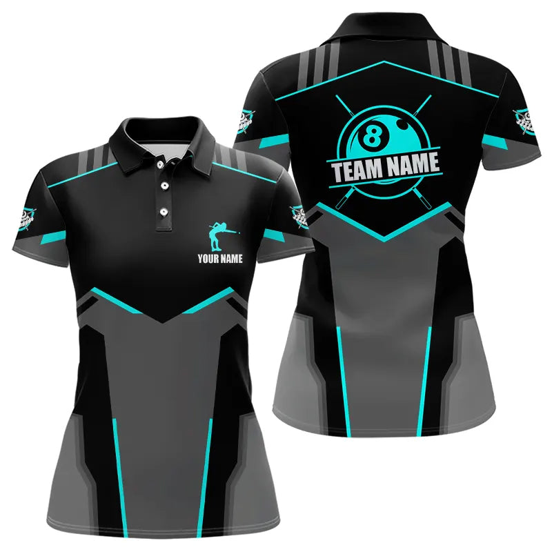 Blisscorners Billiard Jerseys For Men Custom Polo & 1/4 Zip Billiard Shirts, Team Pooler Short Sleeve |Turquoise