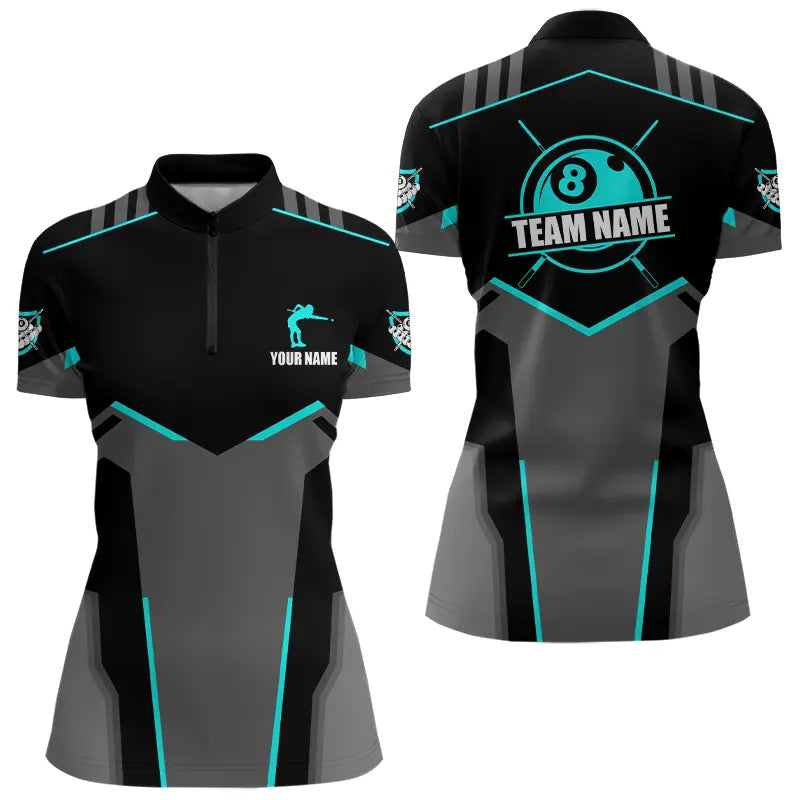 Blisscorners Billiard Jerseys For Men Custom Polo & 1/4 Zip Billiard Shirts, Team Pooler Short Sleeve |Turquoise