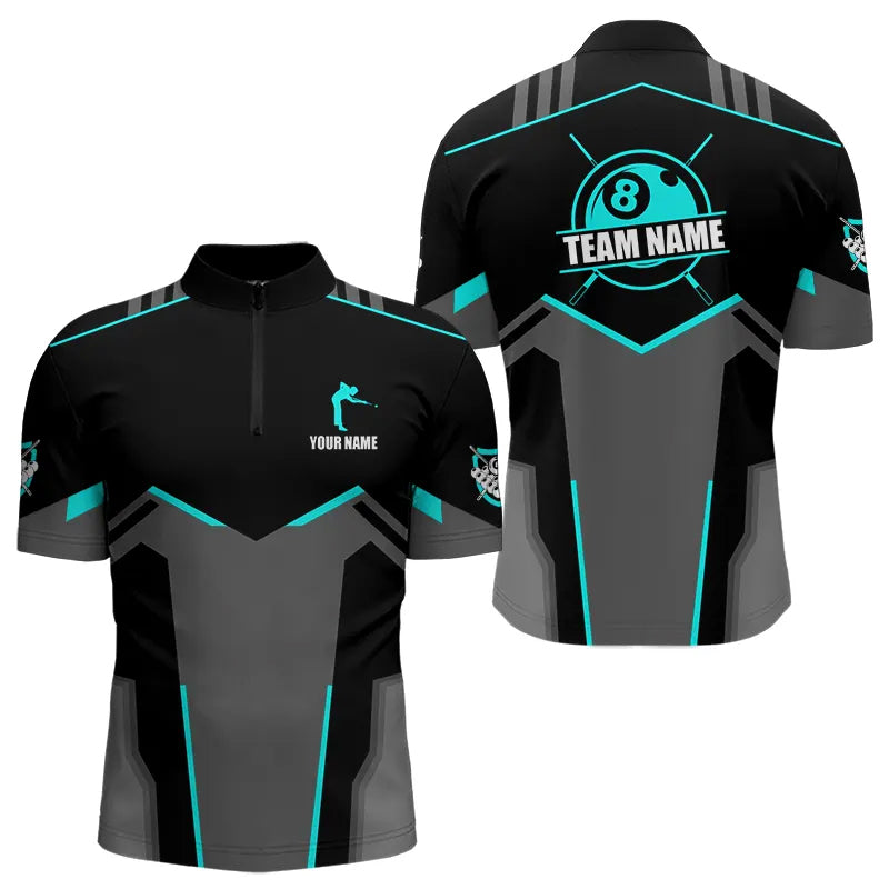 Blisscorners Billiard Jerseys For Men Custom Polo & 1/4 Zip Billiard Shirts, Team Pooler Short Sleeve |Turquoise