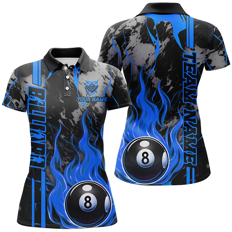 Blisscorners Personalized Flame 8 Ball Billiard Shirts Best Billiard Team Shirts, Pool Jerseys | Blue