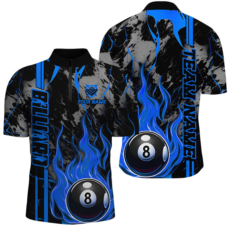 Blisscorners Personalized Flame 8 Ball Billiard Shirts Best Billiard Team Shirts, Pool Jerseys | Blue
