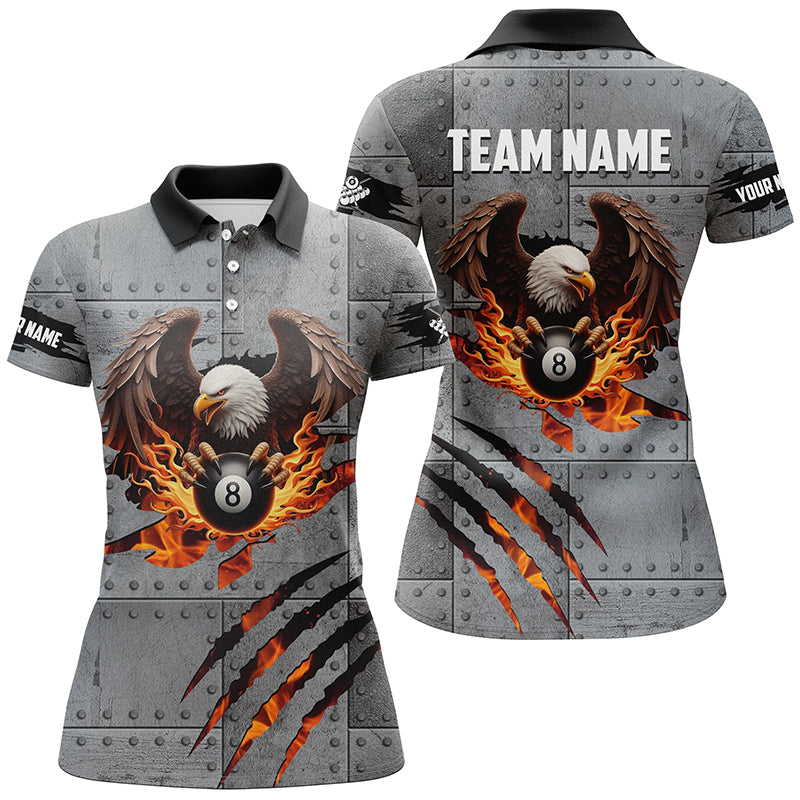Blisscorners Personalized Eagle 8 Ball Fire Billiard Polo, 1/4 Zip Shirts For Men, 8 Ball Pool Billiard Jerseys