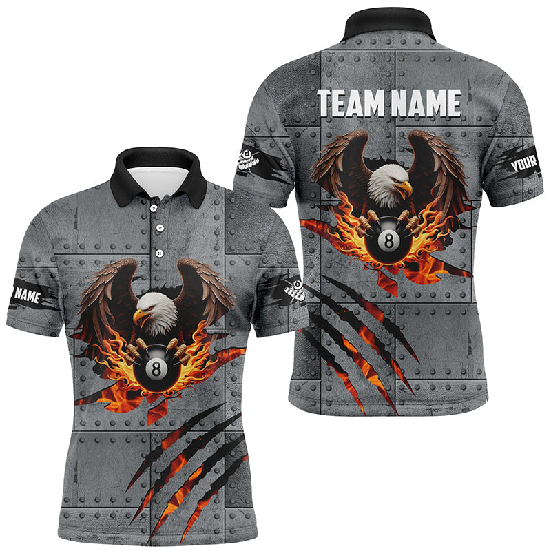 Blisscorners Personalized Eagle 8 Ball Fire Billiard Polo, 1/4 Zip Shirts For Men, 8 Ball Pool Billiard Jerseys