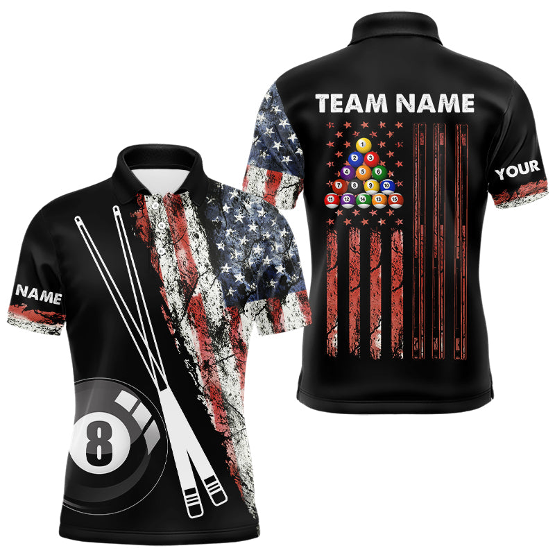 Blisscorners Retro Grunge American Flag 8 Ball Pool Billiard Shirt For Men Custom Patriotic Billiard Team Jersey