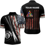 Blisscorners Retro Grunge American Flag 8 Ball Pool Billiard Shirt For Men Custom Patriotic Billiard Team Jersey