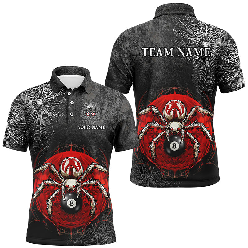 Blisscorners Personalized Grunge Spider Web 8 Ball Pool Billiard Shirts, Scary Billiard Jerseys |Red