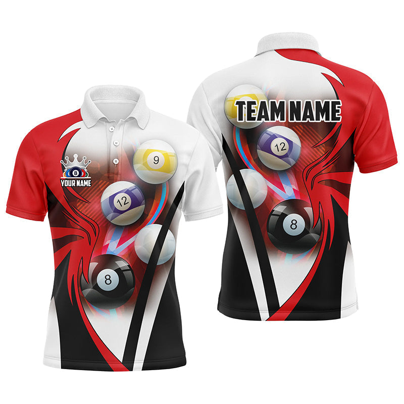 Blisscorners Personalized Billiard Tournament Shirts For Men Custom Team Name Billiard Balls Pool Jerseys |Red