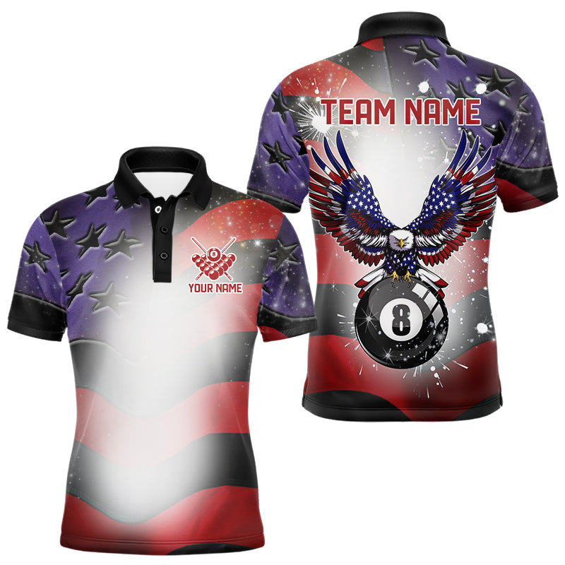 Blisscorners Grey Glowing American Flag Eagle 8 Ball Pool Billiard Shirts For Men Custom Patriotic Billiard Jerseys