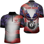 Blisscorners Grey Glowing American Flag Eagle 8 Ball Pool Billiard Shirts For Men Custom Patriotic Billiard Jerseys