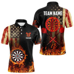 Blisscorners Personalized Retro Us Flag Flame Dartboard Darts Shirt For Men, Patriotic American Dart Jerseys