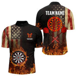 Blisscorners Personalized Retro Us Flag Flame Dartboard Darts Shirt For Men, Patriotic American Dart Jerseys