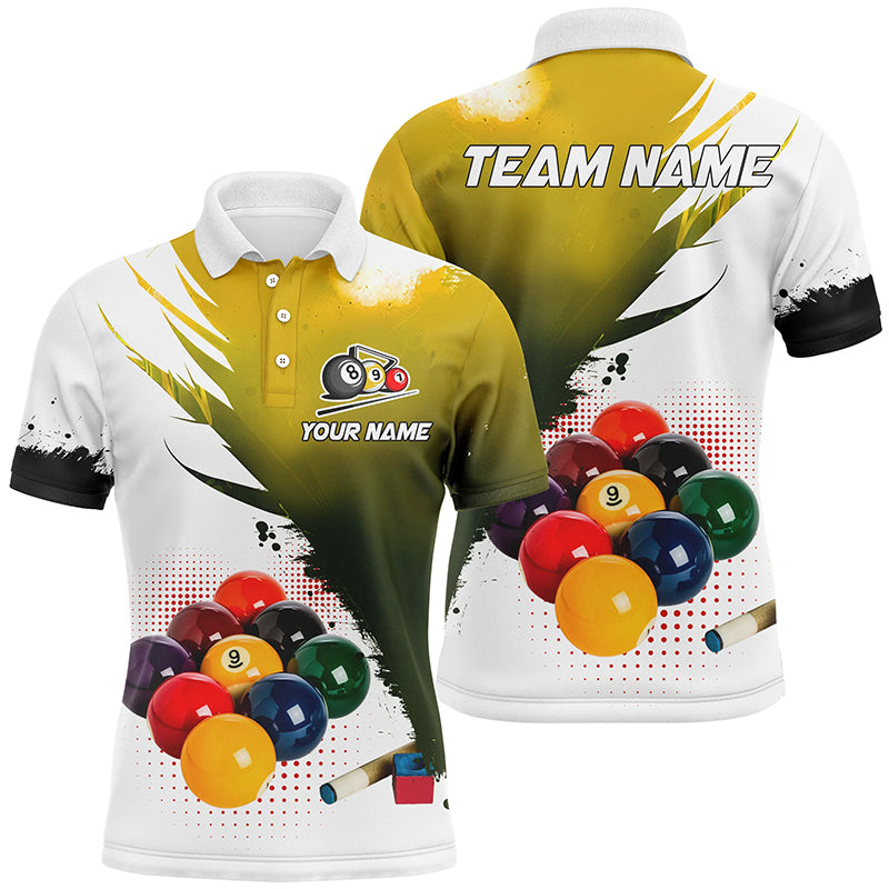 Blisscorners 3D Yellow 9 Ball Pool Billiard Jerseys Men Polo & Quarter-Zip Shirts Custom Billiard Team Shirts