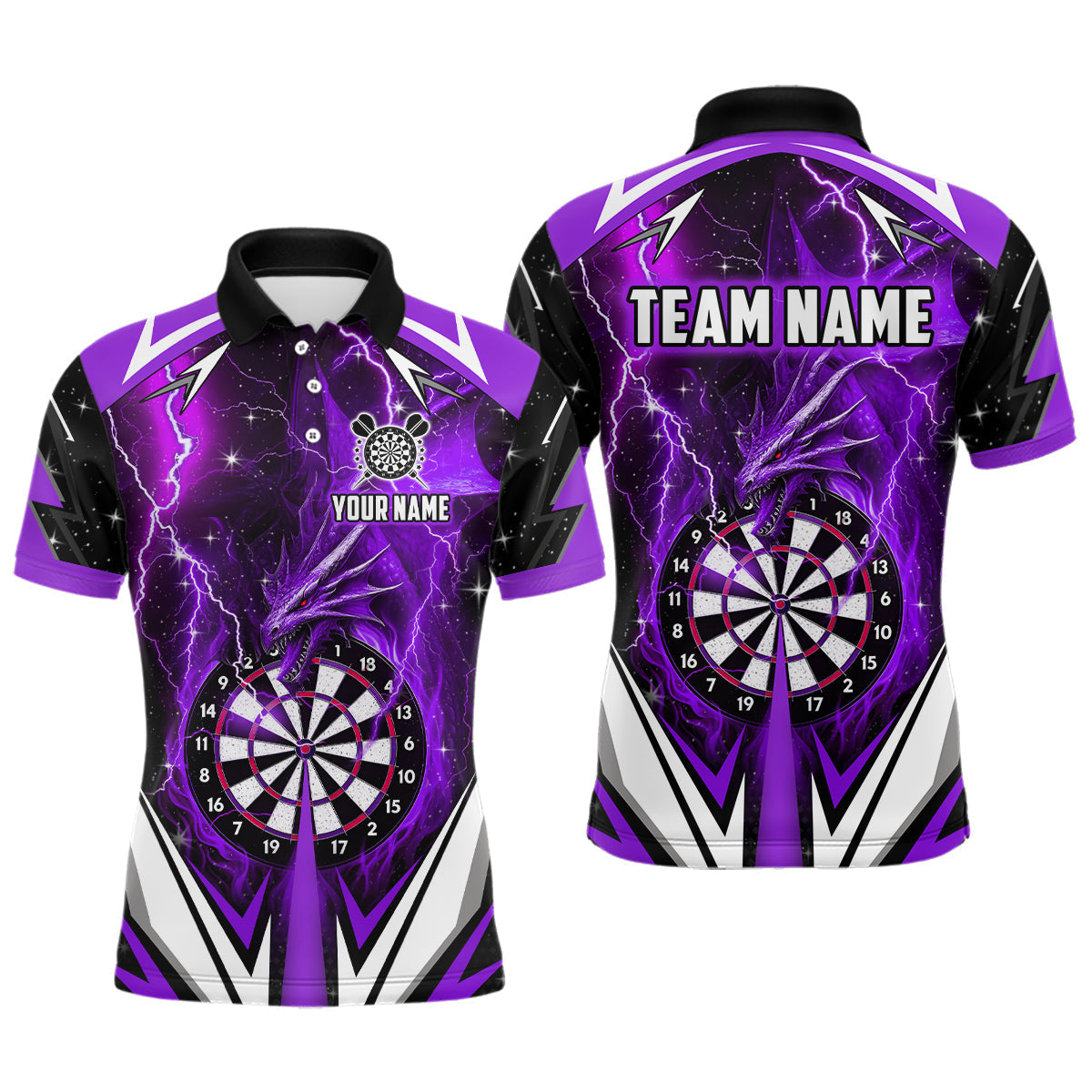 Maxxcorners Purple Darts Jerseys Custom Thunder Lightning Dragon Dart Shirt Team Polo & Quarter Zip For Men MT0307