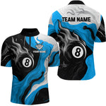 Blisscorners Personalized Black, Blue And White 8 Ball Flame Billiard Shirt For Men Custom Pool Team Jerseys T LM2206