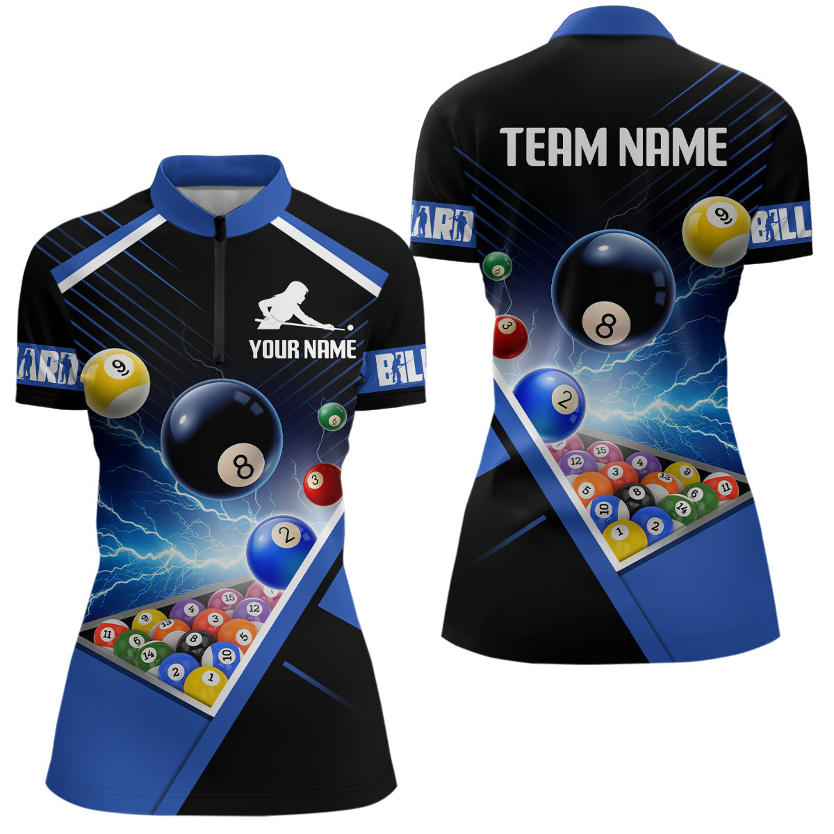 Blisscorners Customized Blue Thunder Lightning Strike Billiard Shirt For Men& Women, Billiard Team Shirt Pool Jerseys