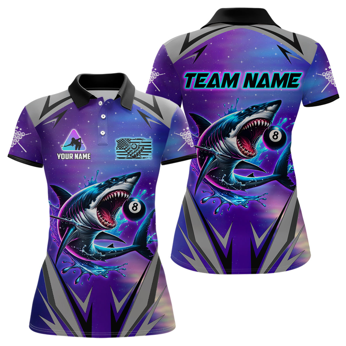 Blisscorners Personalized Shark 8 Ball Pool Billiard Shirt For Men Custom Purple Blue Billiard Team Jersey LM1307
