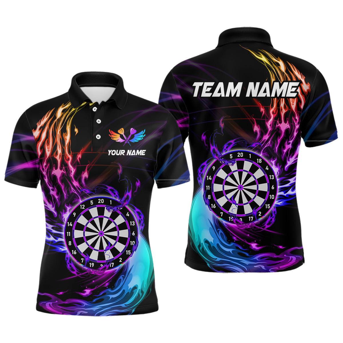 Blisscorners Personalized Purple Blue Dartboard Flame Dart Shirt For Men Custom Darts League Team Jerseys LM2206