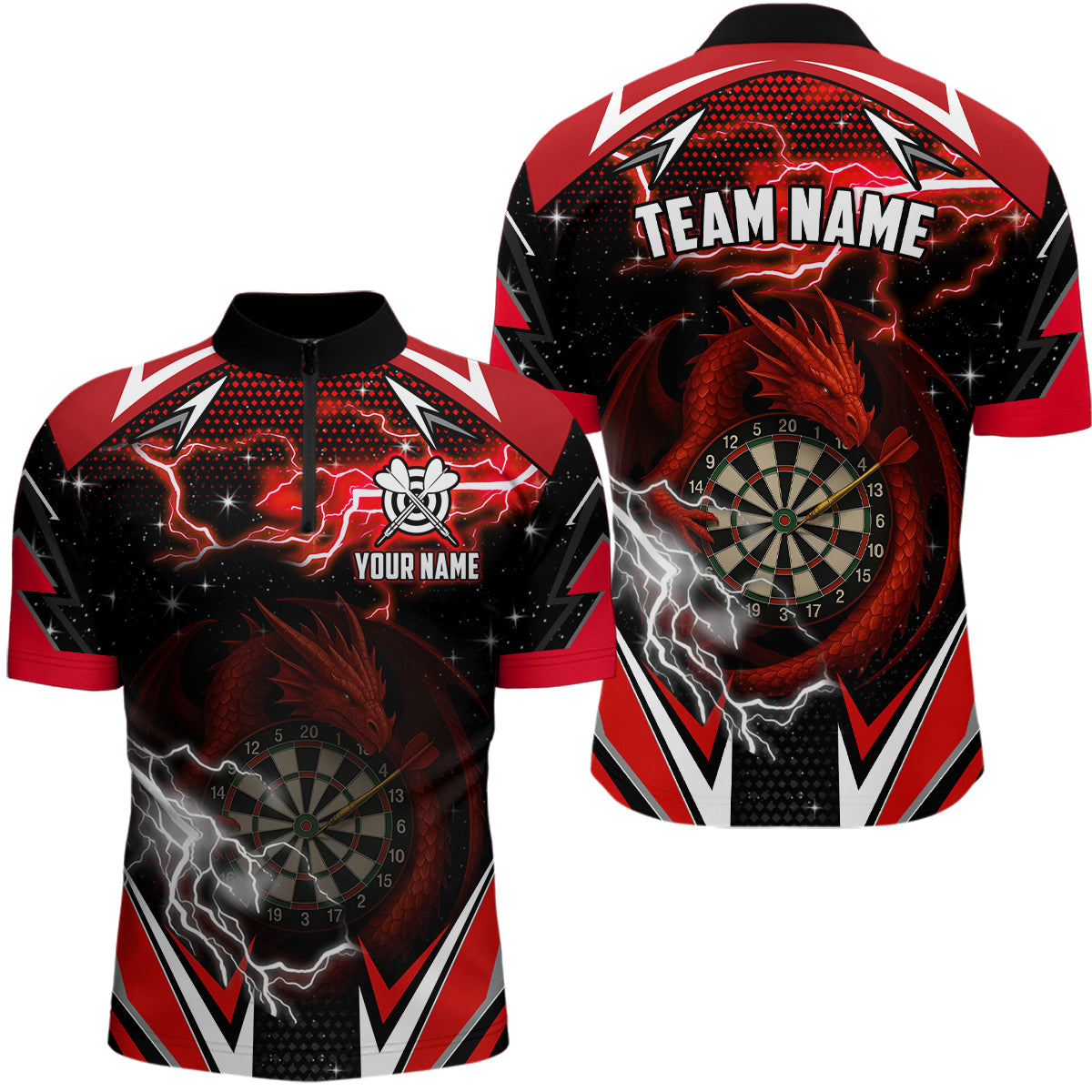 Blisscorners Personalized Dragon Dart Shirts For Women – Custom Thunder Red Darts Team Jerseys Polo & Quarter Zip