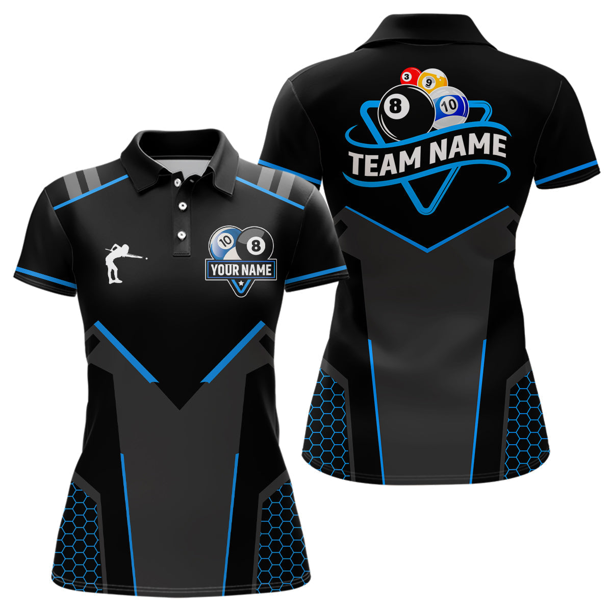 Blisscorners Personalized 8 Ball & 10 Ball Pool Billiard Polo, 1/4 Zip For Men&Women Custom Team Billiard Jersey
