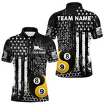Blisscorners Custom Yin Yang 8 & 9 Ball Billiard Shirt For Men, White Black Grunge Us Flag Pool Team Jerseys MT707