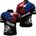 Blisscorners Personalized Glowing American Flag Billiard Shirt For Men Custom Patriotic 8 Ball Pool Team Jersey LM3006