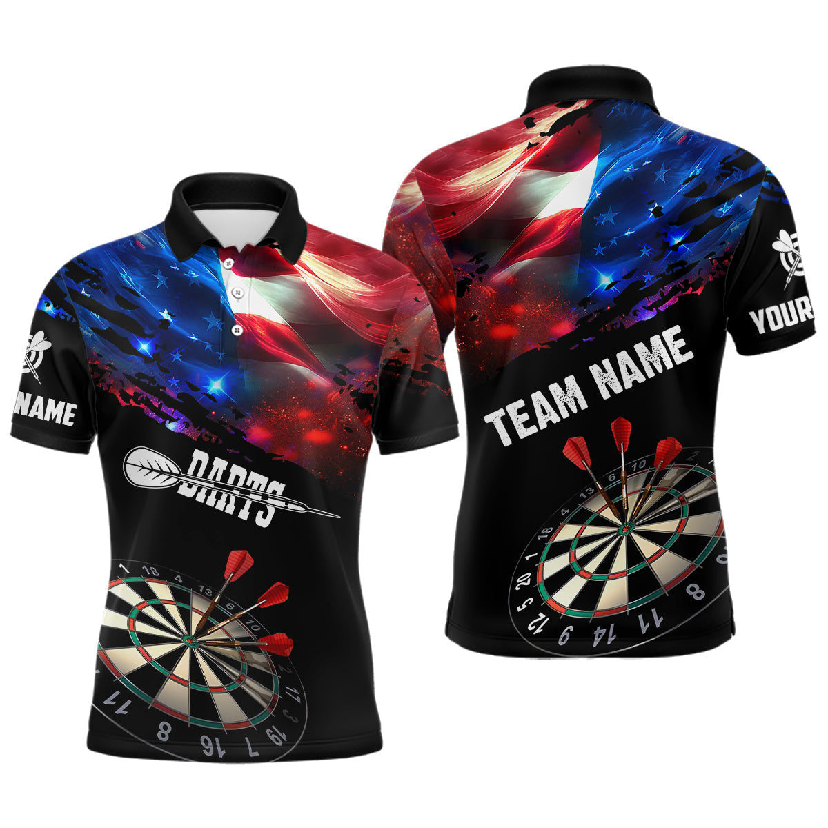 Blisscorners Personalized Glowing American Flag Darts Shirt For Men Custom Patriotic Darts Team Jerseys LM3006
