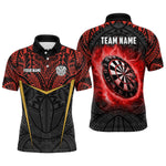 Blisscorners Personalized Red Black Tribal Pattern Darts Polo & 1/4 Zip Custom Dart Shirt For Men, Dart Jerseys