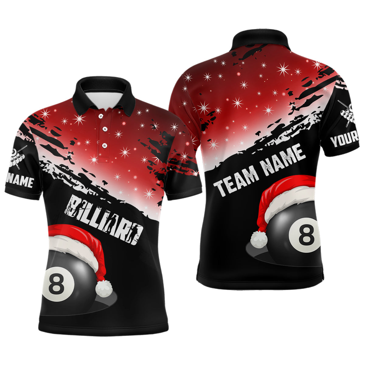 Blisscorners Black And Red Christmas Funny Santa 8 Ball Pool Billiard Shirts For Men Custom Xmas Billiard Jersey