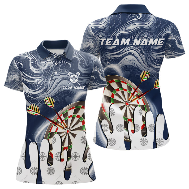 Blisscorners Personalized Marble Swirl Dart Shirts For Men Custom Funny Darts Team Jersey Polo & 1/4 Zip |Blue LM1506