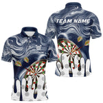 Blisscorners Personalized Marble Swirl Dart Shirts For Men Custom Funny Darts Team Jersey Polo & 1/4 Zip |Blue LM1506