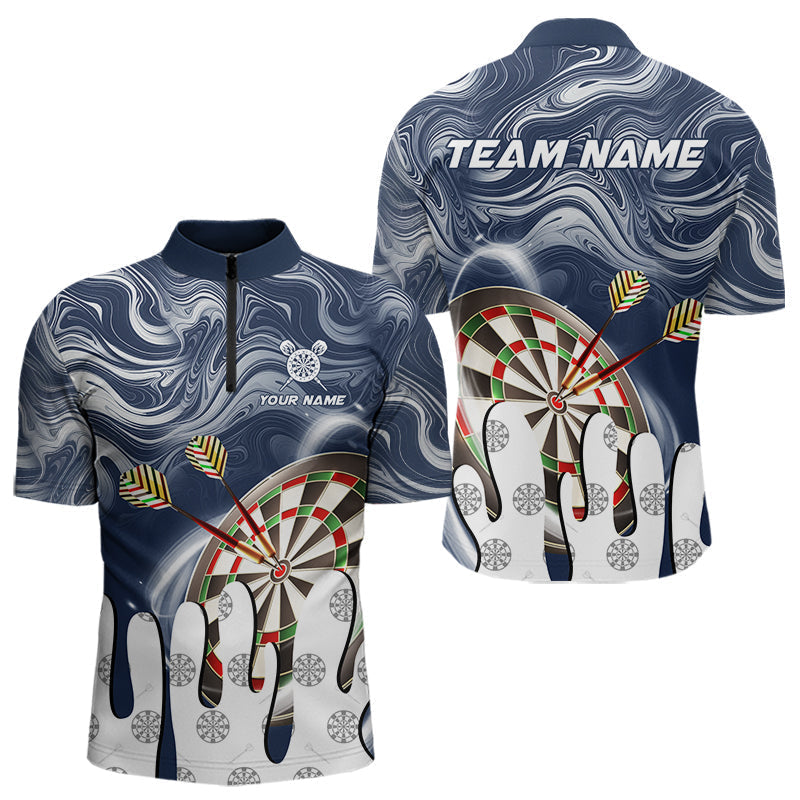 Blisscorners Personalized Marble Swirl Dart Shirts For Men Custom Funny Darts Team Jersey Polo & 1/4 Zip |Blue LM1506