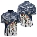 Blisscorners Personalized Marble Swirl Dart Shirts For Men Custom Funny Darts Team Jersey Polo & 1/4 Zip |Blue LM1506