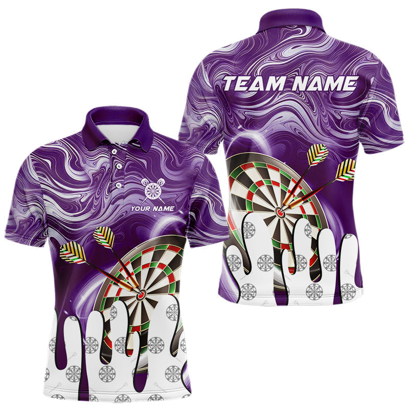 Blisscorners Personalized Marble Swirl Dart Shirt For Men Custom Funny Darts Jersey Team Polo & 1/4 Zip| Purple LM2206