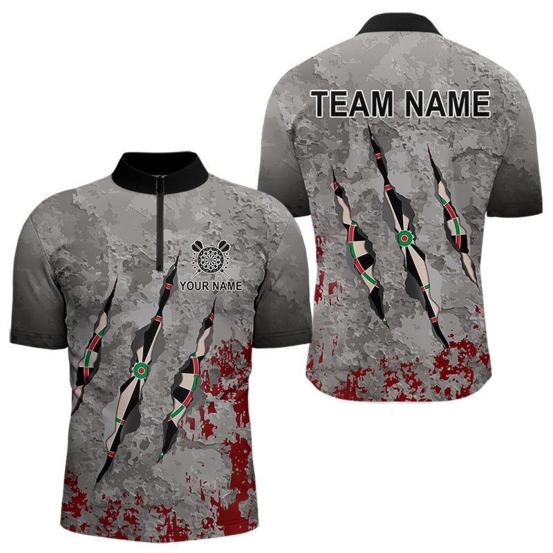 Blisscorners Personalized Red Grey Grunge Dart Shirts For Men Custom Dart Team Jersey MT1706