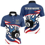 Blisscorners Red, White And Blue 8 Ball Flame Billiard Shirt For Men Custom Billiard Team Jersey Polo & 1/4 Zip LM2206