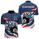 Blisscorners Red, White And Blue 8 Ball Flame Billiard Shirt For Men Custom Billiard Team Jersey Polo & 1/4 Zip LM2206