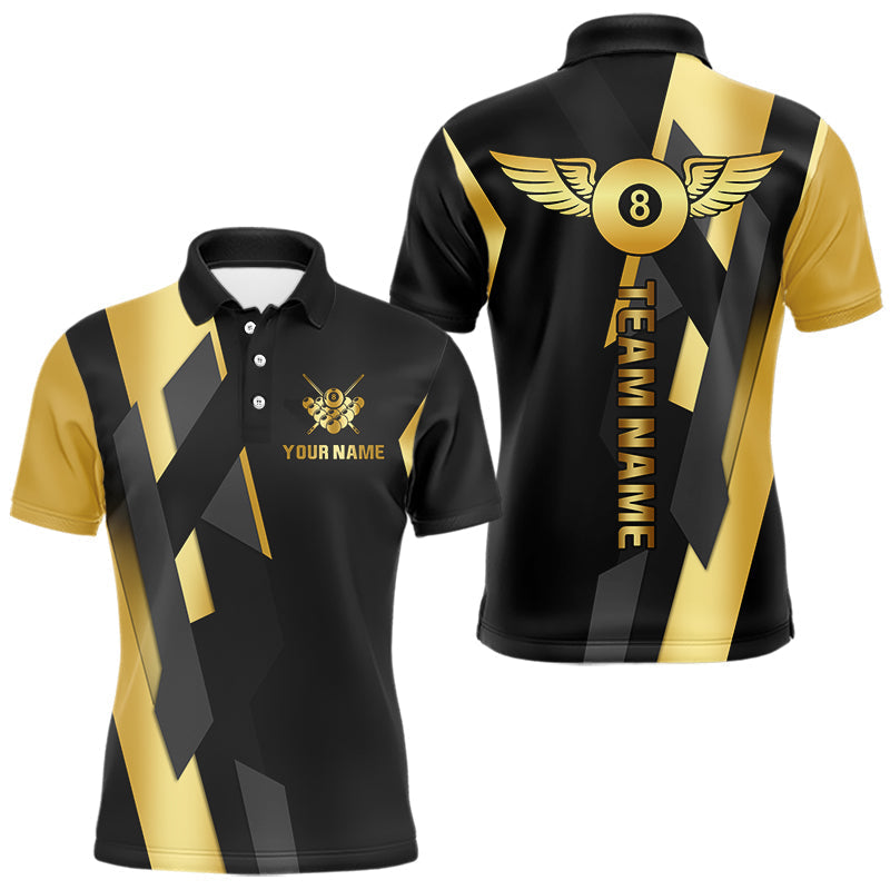 Blisscorners Black And Golden 8 Ball Wings Billiard Shirt For Men Custom Pool Team Jersey Polo & Quarter Zip LM2206