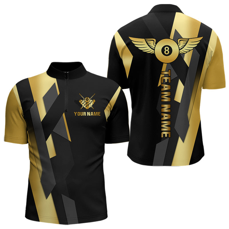 Blisscorners Black And Golden 8 Ball Wings Billiard Shirt For Men Custom Pool Team Jersey Polo & Quarter Zip LM2206