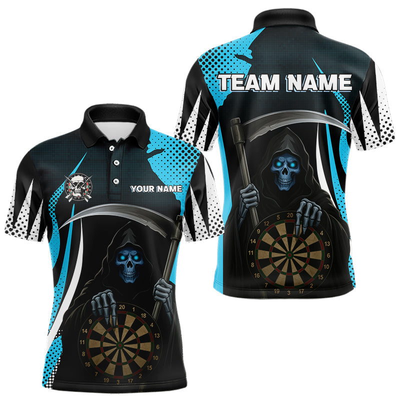 Blisscorners Personalized Blue Grim Reaper Dart Shirt For Men Custom Skull Dart Jerseys Team Polo & 1/4 ZipLM2206