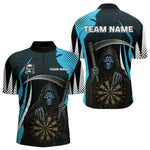 Blisscorners Personalized Blue Grim Reaper Dart Shirt For Men Custom Skull Dart Jerseys Team Polo & 1/4 ZipLM2206