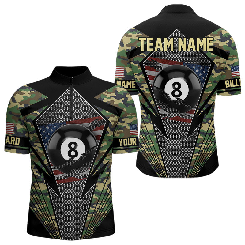 Blisscorners Military Green Camo 8 Ball Pool Billiard Shirt For Men Custom Patriotic US Flag Billiard Jerseys LM2206