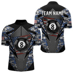 Blisscorners Personalized Blue Camo 8 Ball Pool Billiard Shirt For Men, Patriotic US Flag Billiard Team Jersey LM2206
