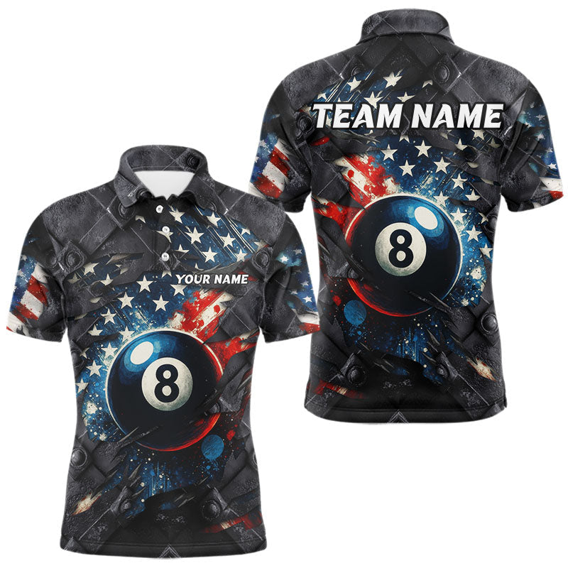 Blisscorners Personalized Grunge American Flag 8 Ball Billiard Shirt For Men Custom Patriotic Pool Team Jersey MT707