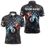 Blisscorners Personalized Grunge American Flag 8 Ball Billiard Shirt For Men Custom Patriotic Pool Team Jersey MT707