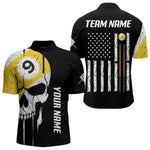 Blisscorners Personalized 9 Ball Skull Billiard Shirt For Men, American Flag Pool Team Jerseys Polo & 1/4 Zip LM3006