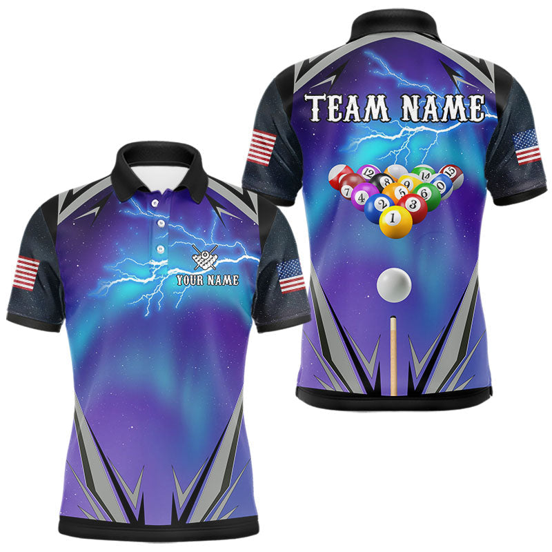Blisscorners Personalized Blue Purple Galaxy Lightning Billiard Shirt For Men Custom Team League Pool Jersey LM3006