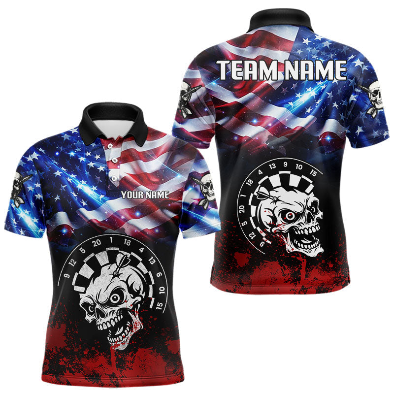 Blisscorners Personalized American Flag Funny Skull Darts Shirt For Men Custom Patriotic Darts Team JerseysLM3006