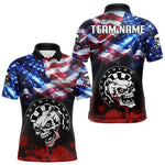 Blisscorners Personalized American Flag Funny Skull Darts Shirt For Men Custom Patriotic Darts Team JerseysLM3006