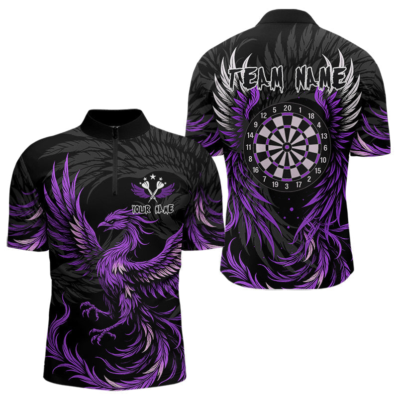 Blisscorners Personalized Phoenix Dartboard Wings Men's Dart Shirts Custom Black And Purple Darts Team Jerseys LM3006