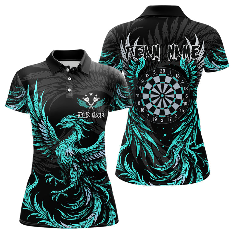 Blisscorners Personalized Phoenix Dartboard Wings Men's Dart Shirts Custom Black & Turquoise Darts Team Jerseys LM3006